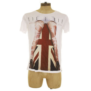 Sinistar Til I Die Graphic Tee L British Flag Raw Edges White Top NEW Tag B44